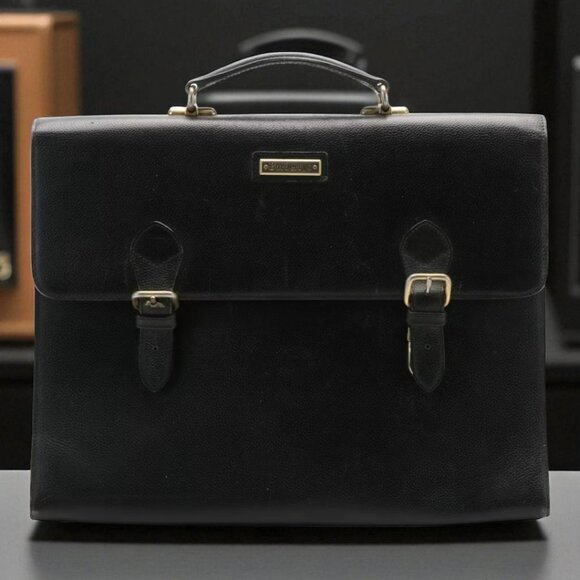 Burberry Handbags - Burberrys Black Leathe Briefcase/Unisex (Vintage)